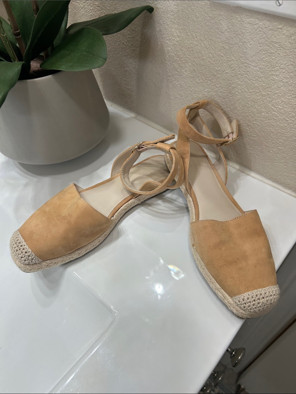 Banana Republic Tan Suede Ankle-Strap Espadrilles